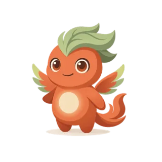 Rizu, Rizzolution's companion character: a small orange dragon with green leafy wings