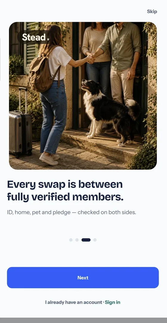 Stead's slide: Every swap is between fully verified members, with a photo of a couple and their dog